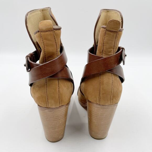 Rag & Bone Kinsey Boots Tan Leather Ankle Strappy Block Heel Sz 10 - Picture 5 of 7